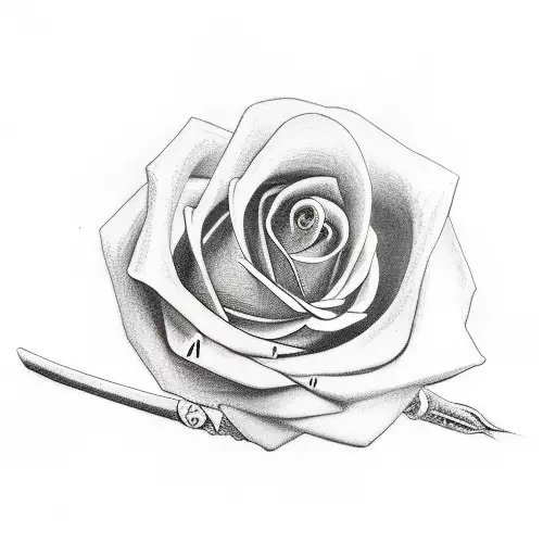 Dragon with sword and a Rose tattoo design idea