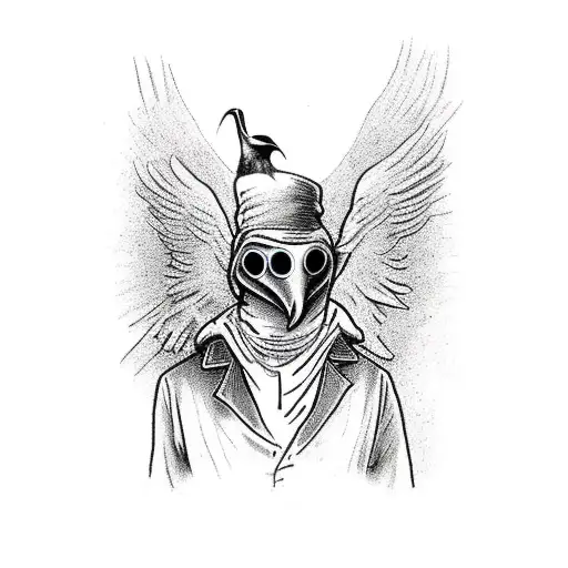 plague doctor with a raven on his shoulder tattoo design idea