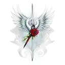 arm Dragon with wings and sword and a Rose tattoo design idea
