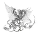 arm Dragon with wings and sword and a Rose tattoo design idea
