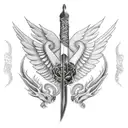 arm Dragon with wings and sword and a Rose tattoo design idea