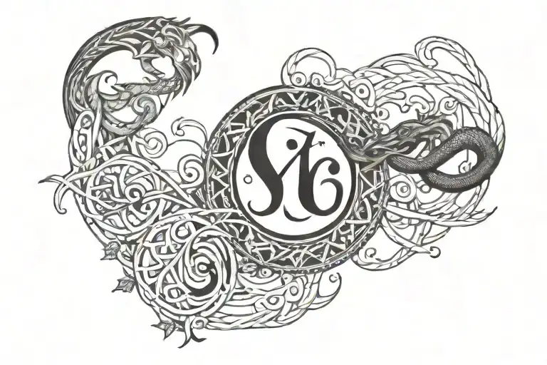 infinity symbol with saggitarius and capricorn zodiac sign tattoo design idea