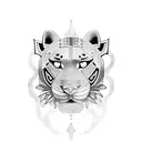 A panther with tribal patterns inspired by African art, incorporating symbols of black history tattoo design idea