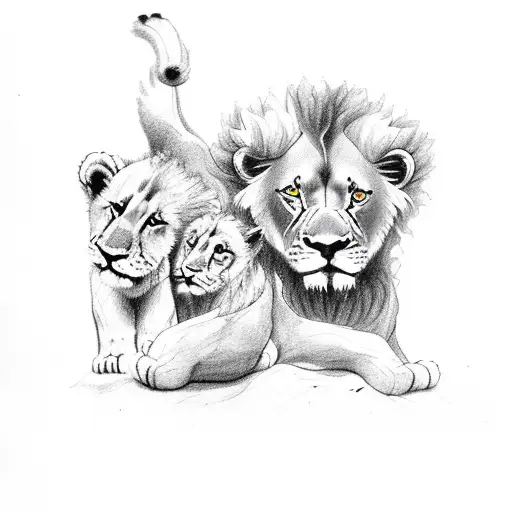 3 cubs and lion tattoo design idea