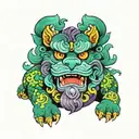 a purple, blue, and green foo dog for the hand tattoo tattoo design idea