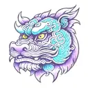 a purple, blue, and green foo dog head for the hand tattoo tattoo design idea
