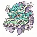 a purple, blue, and green foo dog head for the hand tattoo tattoo design idea