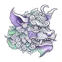 a purple, blue, and green foo dog head for the hand tattoo tattoo design idea