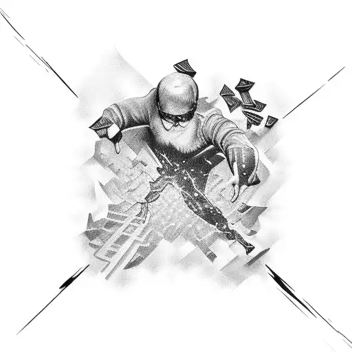 man falling through glass  tattoo design idea