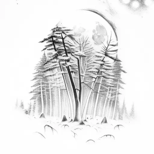 Moonlit forest with Levi's logo hidden in the trees tattoo design idea