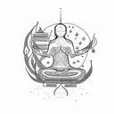 A minimalistic sketch of a person meditating in solitude with persian writing saying Alone tattoo design idea