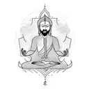 A minimalistic sketch of a person meditating in solitude with persian writing saying Alone tattoo design idea