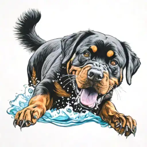 Rottweiler jumping into a pool tattoo design idea