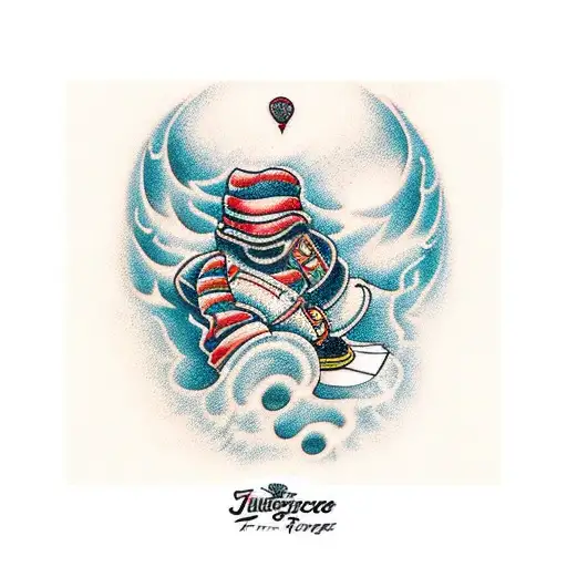 A fusion of traditional American tattoo motifs with snowboarding elements  tattoo design idea