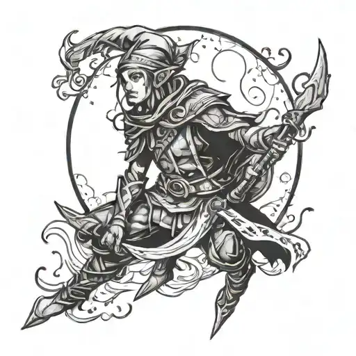 Wood elf ranger under moon tattoo design idea