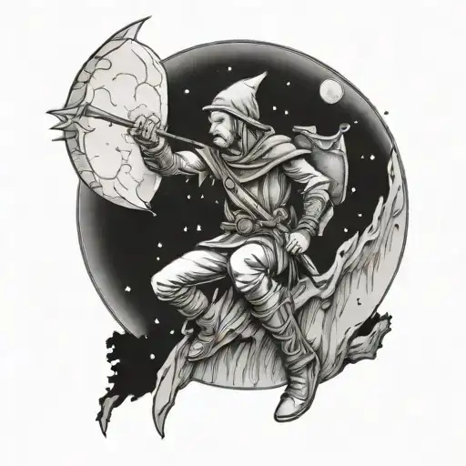 Wood elf ranger sitting on a moon tattoo design idea