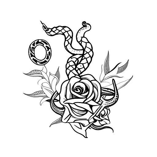 dagger with flowers and snake tattoo design idea