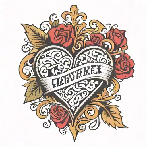 heart with three names incorporated tattoo design idea