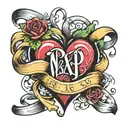 heart with three ribbons over each containing a name tattoo design idea