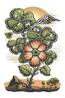 sierra nevada mountains desert sunset sky with four leaf clover and number 7 tattoo design idea