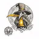 plague doctor holding a lantern tattoo design idea