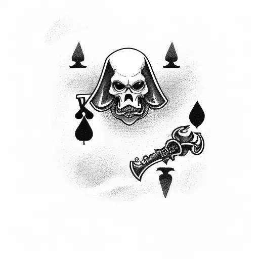 Grim reaper holding two cards Ace of spades and King with smoke tattoo design idea
