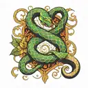 Gemini snake intertwined with background tattoo design idea