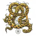 Gemini snake intertwined with background tattoo design idea