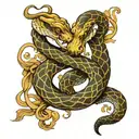 Gemini snake intertwined with background tattoo design idea