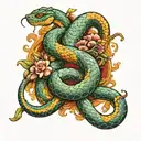 Gemini snake intertwined with background tattoo design idea