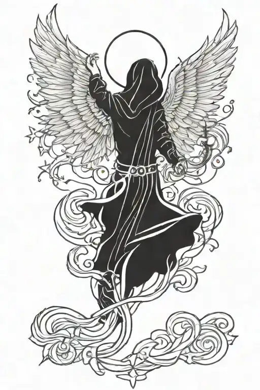 hooded angel lightning tattoo design idea