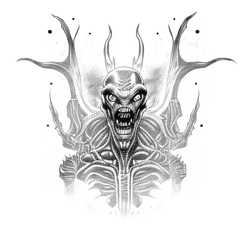 A giant alien demon cyborg zombie tattoo design idea