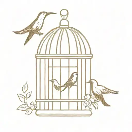 birds and empty cage with open door tattoo design idea