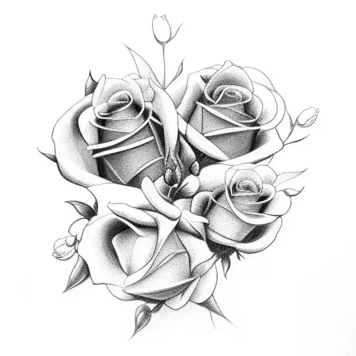 clock and roses tattoo design idea