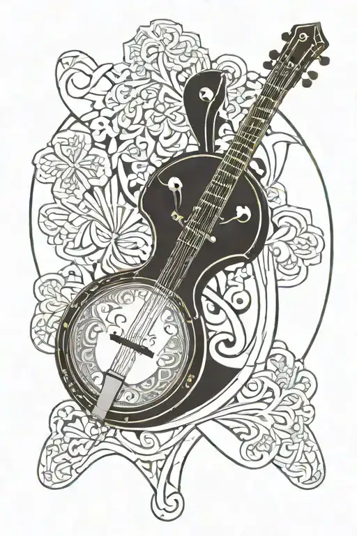 4 string banjo, shamrock, Ireland surrounded by lush tattoo design idea