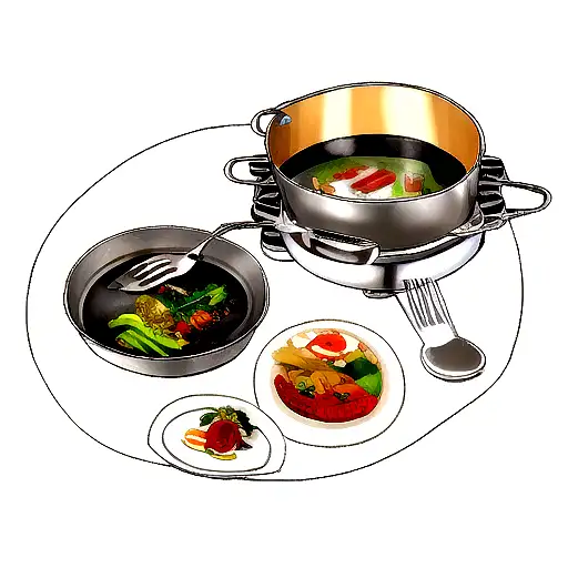 knife and fork crossed over a cooking pot tattoo design idea