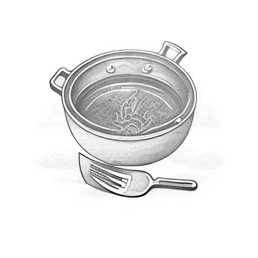 knife and fork crossed over a cooking pot tattoo design idea