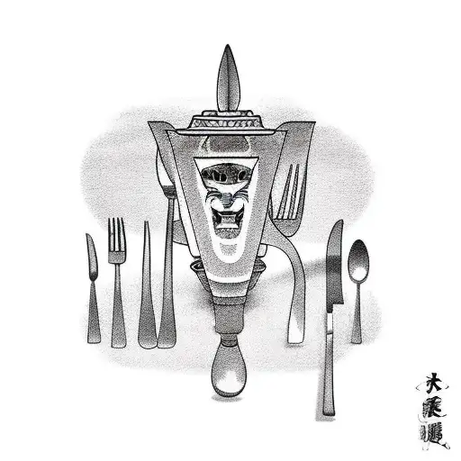 knife and fork crossed over a cooking pot tattoo design idea
