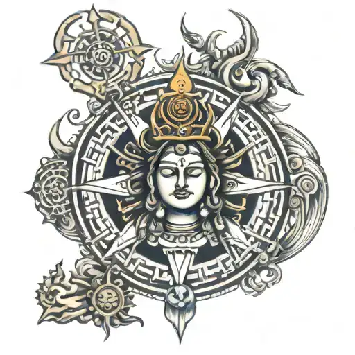 Medical symbol combined with lord’s Shiva’a weapon that is a Soolam tattoo tattoo design idea
