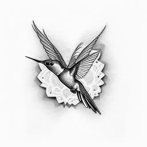 A black and grey tattoo of a hummingbird with intricate Mayan patterns tattoo design idea