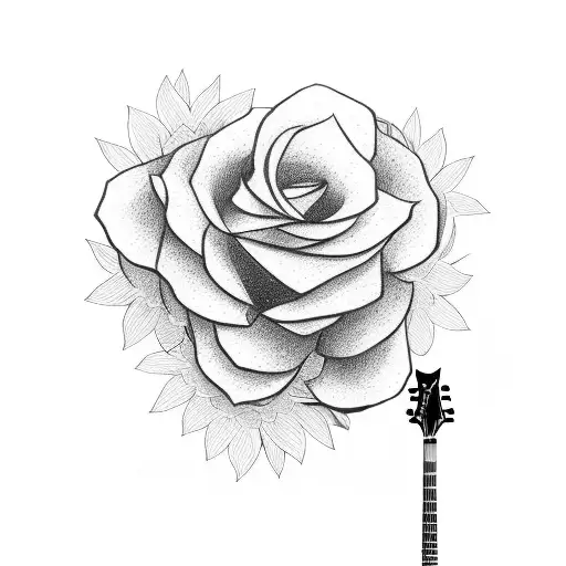 guitar, man playing, flowers instead strings tattoo design idea