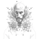 guitar, man playing, flowers instead strings tattoo design idea