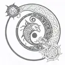 pisces yin yang with sun and moon tattoo design idea