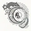 pisces yin yang with sun and moon tattoo design idea