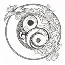 pisces yin yang with sun and moon tattoo design idea