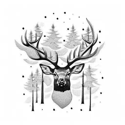 red deer, in a forest tattoo design idea