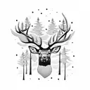 red deer, in a forest tattoo design idea