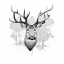 red deer, in a forest tattoo design idea