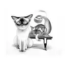 Siamese cat long with piano  tattoo design idea