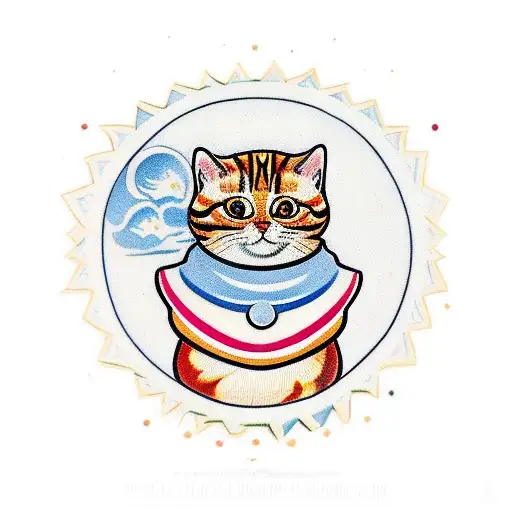 Russian stacking doll that is holding a ginger tabby cat tattoo design idea